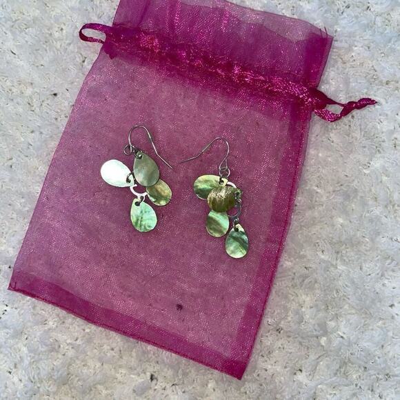 Green and Silver Multi Pendant Drop Earrings | Size OS - Picture 2 of 3